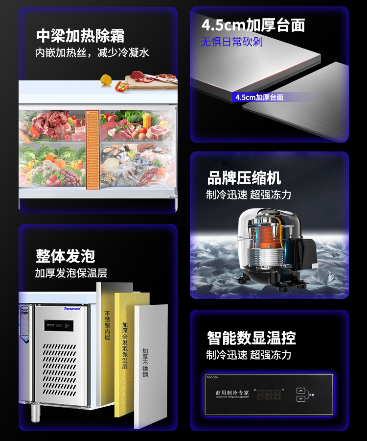 Commercial operation table, freezer, stainless steel kitchen, refrigeration, freezing workbench, refrigerator, direct cooling, flat freezer, manufacturer wholesale