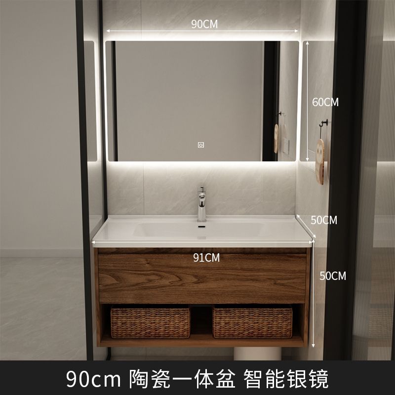 Light luxury black walnut color bathroom cabinet combination bathroom sink ceramic integrated washbasin sink sanitary ware