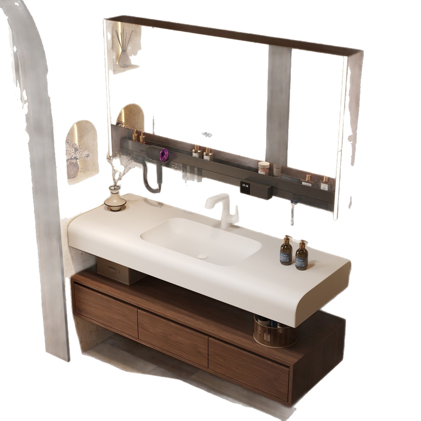 Middle ancient style new bathroom cabinet combination walnut wood skin feeling integrated basin washbasin washbasin washbasin sink bathroom cover