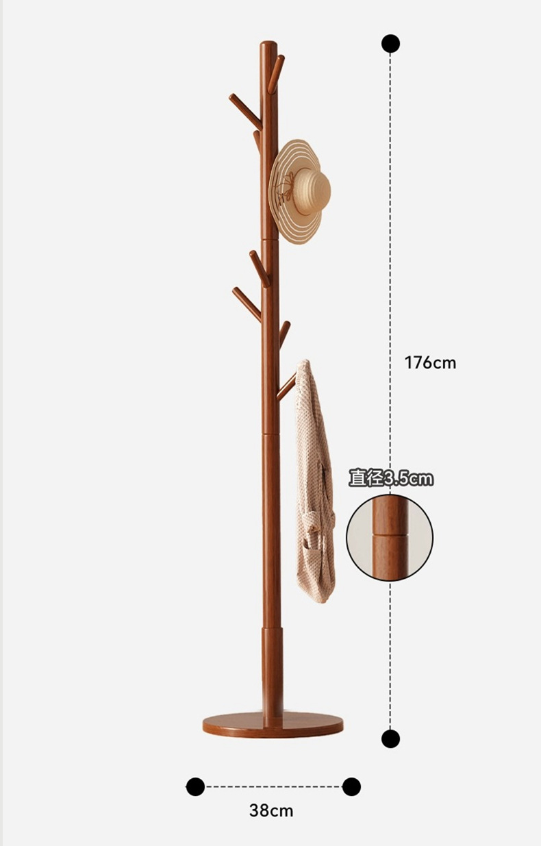 Solid wood clothes hanger, floor standing clothes rack, vertical beech wood, lazy person, movable storage, solid wood environmentally friendly clothes rack
