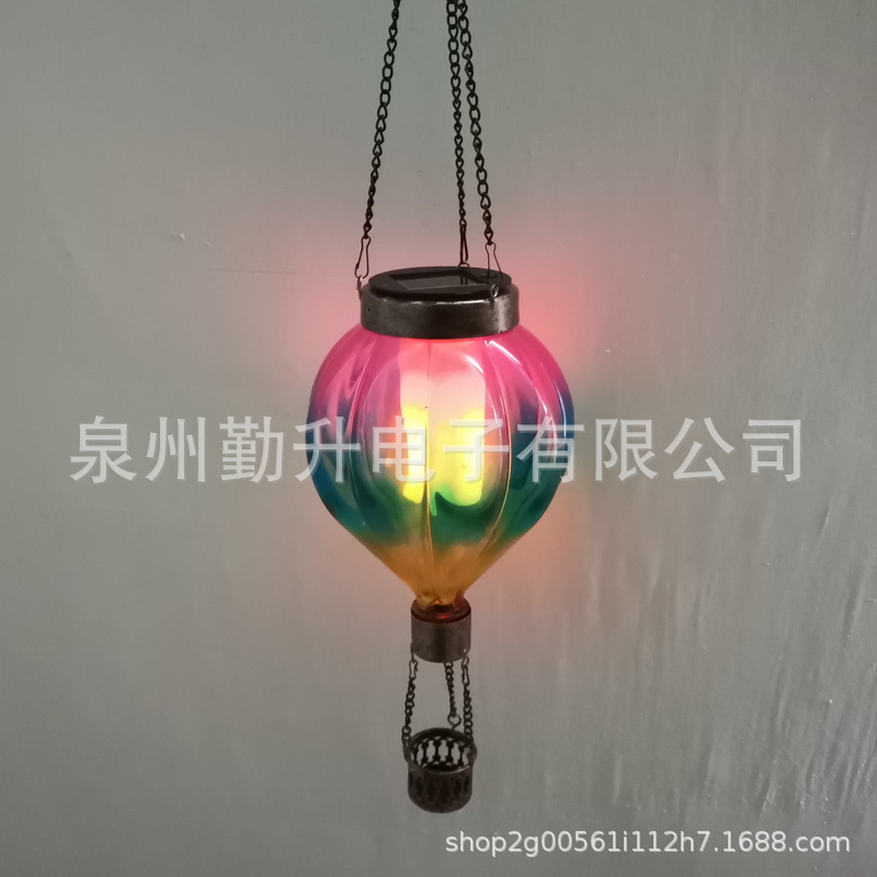 新款太阳能热气球灯水滴灯户外铁艺玻璃吊灯跨境花园装饰灯庭院灯