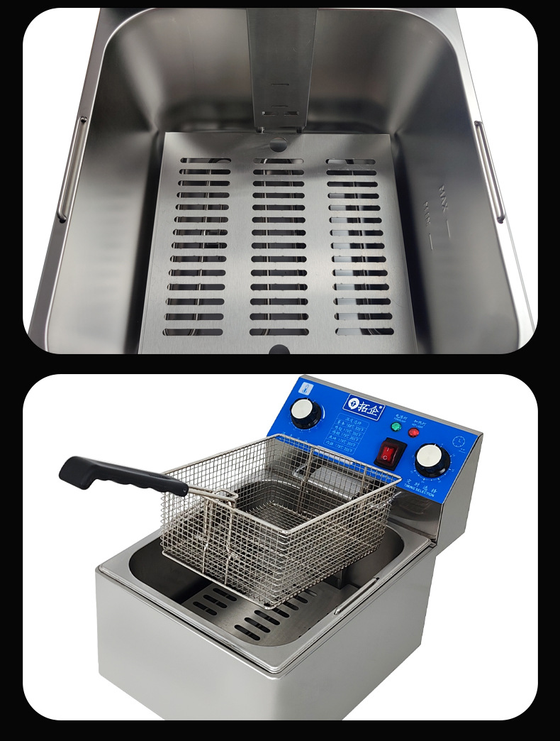 Tuoqi Commercial Desktop Electric Fryer Thickened Stainless Steel Double Cylinder Electric Heating Fryer Large Capacity French Fryer