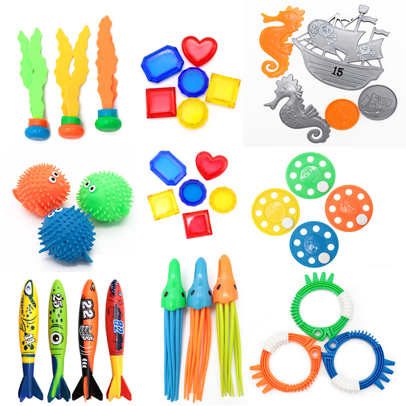 Cross border Amazon diving toys children's swimming pool treasure hunt diving torpedo water ring diamond water play set toys