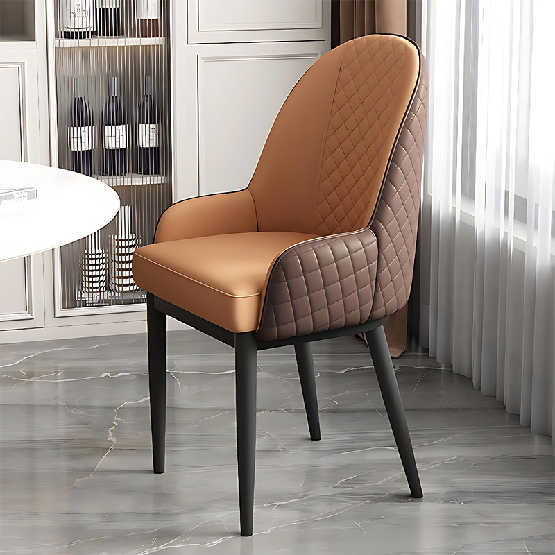 Italian minimalist metal mahjong hall chairs, dining chairs, sedentary backrests, hotel restaurant furniture, leather high backrests