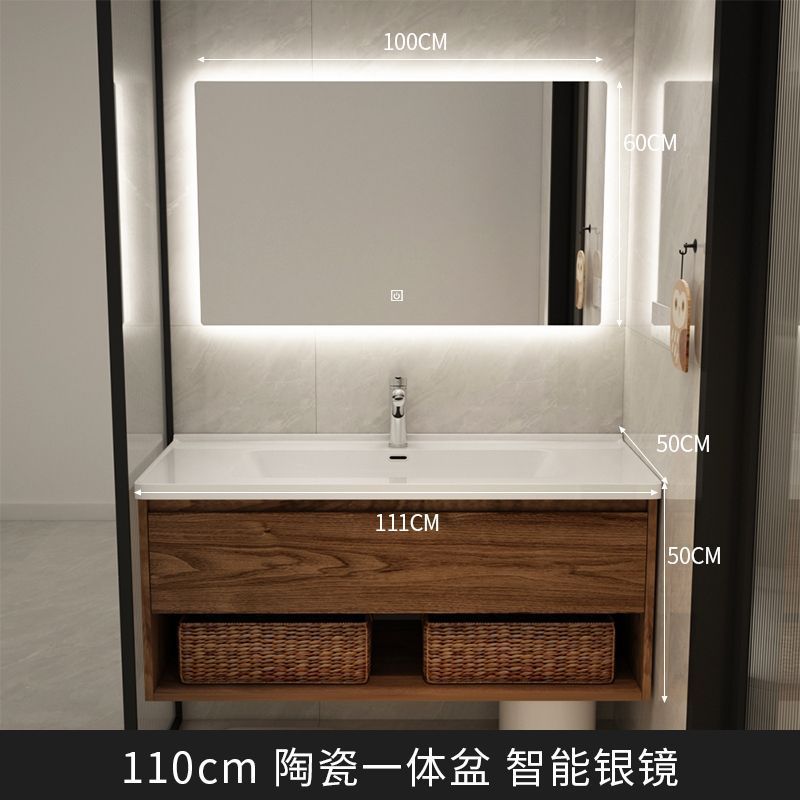 Light luxury black walnut color bathroom cabinet combination bathroom sink ceramic integrated washbasin sink sanitary ware