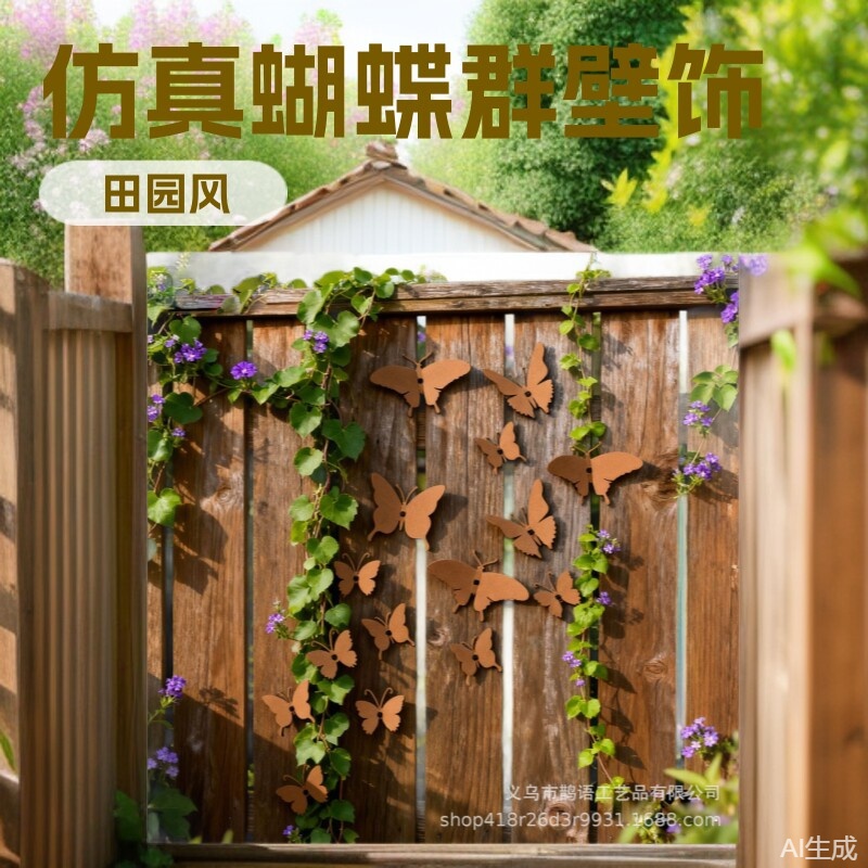 Cross border Spring Iron Art Simulation Climbing Vine Butterfly Wall Decoration Garden Courtyard Fence Indoor and Outdoor Decorative Wall Props