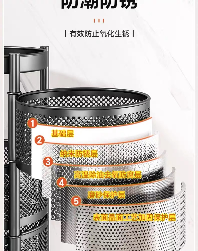 Rotating storage rack, kitchen vegetable floor, multi-layer fruit and vegetable basket, household multifunctional mobile storage rack