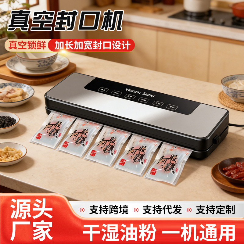 跨境抽真空封口机干湿两用真空塑封一体机小型家用厨房食品保鲜机