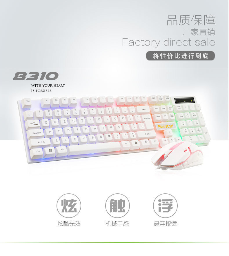 Docton Suspended Rainbow Backlight Computer USB Wired Keyboard and Mouse Set DIY Installation and Configuration