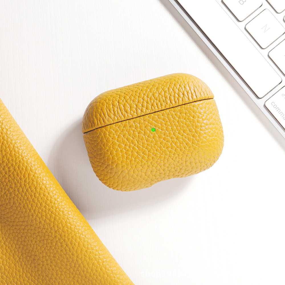 Spot Airpodspro3 protective case suitable for Apple earphones Airpods4 genuine leather lychee pattern earphone case