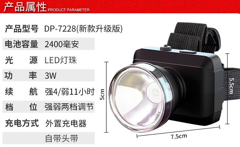 Wholesale rechargeable headlight LED outdoor camping night light waterproof fishing specific headlight head mounted flashlight