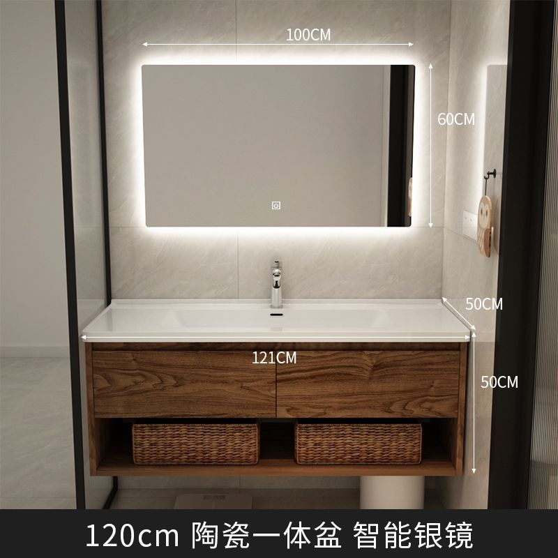 Light luxury black walnut color bathroom cabinet combination bathroom sink ceramic integrated washbasin sink sanitary ware