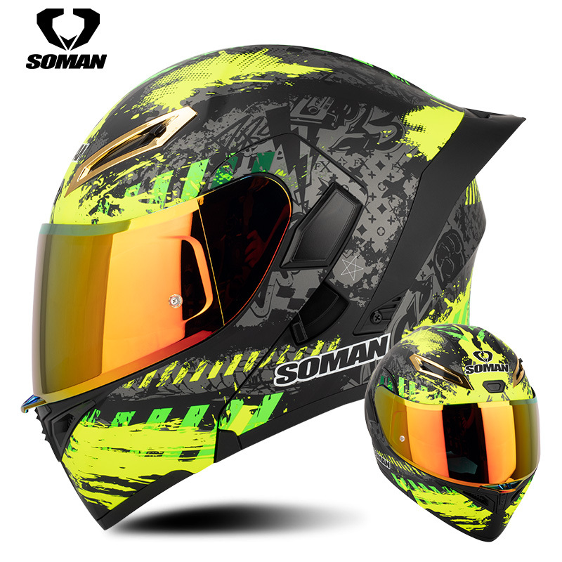 Недавно модернизированный Soman Dual Lins открыл шлем Four Seasons Riding Smope Safe Helme SM955-S с цветной линзой