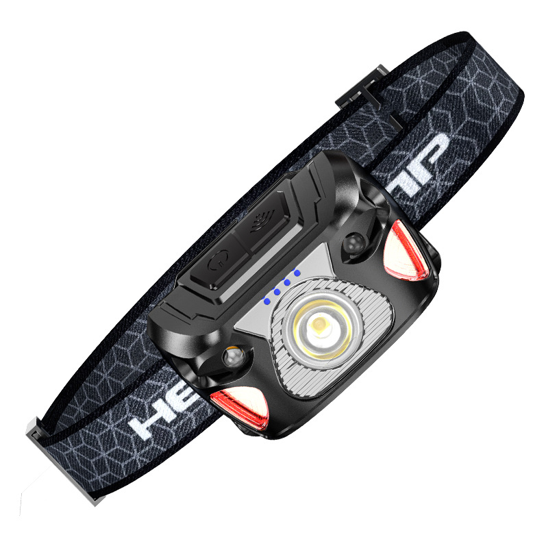 LED induction headlight with long battery life, strong light, USB charging, fishing mini red bald head, wearable outdoor cycling work light