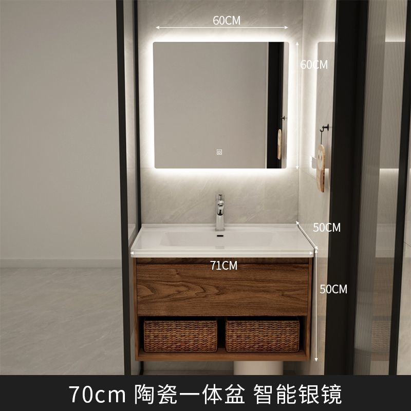 Light luxury black walnut color bathroom cabinet combination bathroom sink ceramic integrated washbasin sink sanitary ware