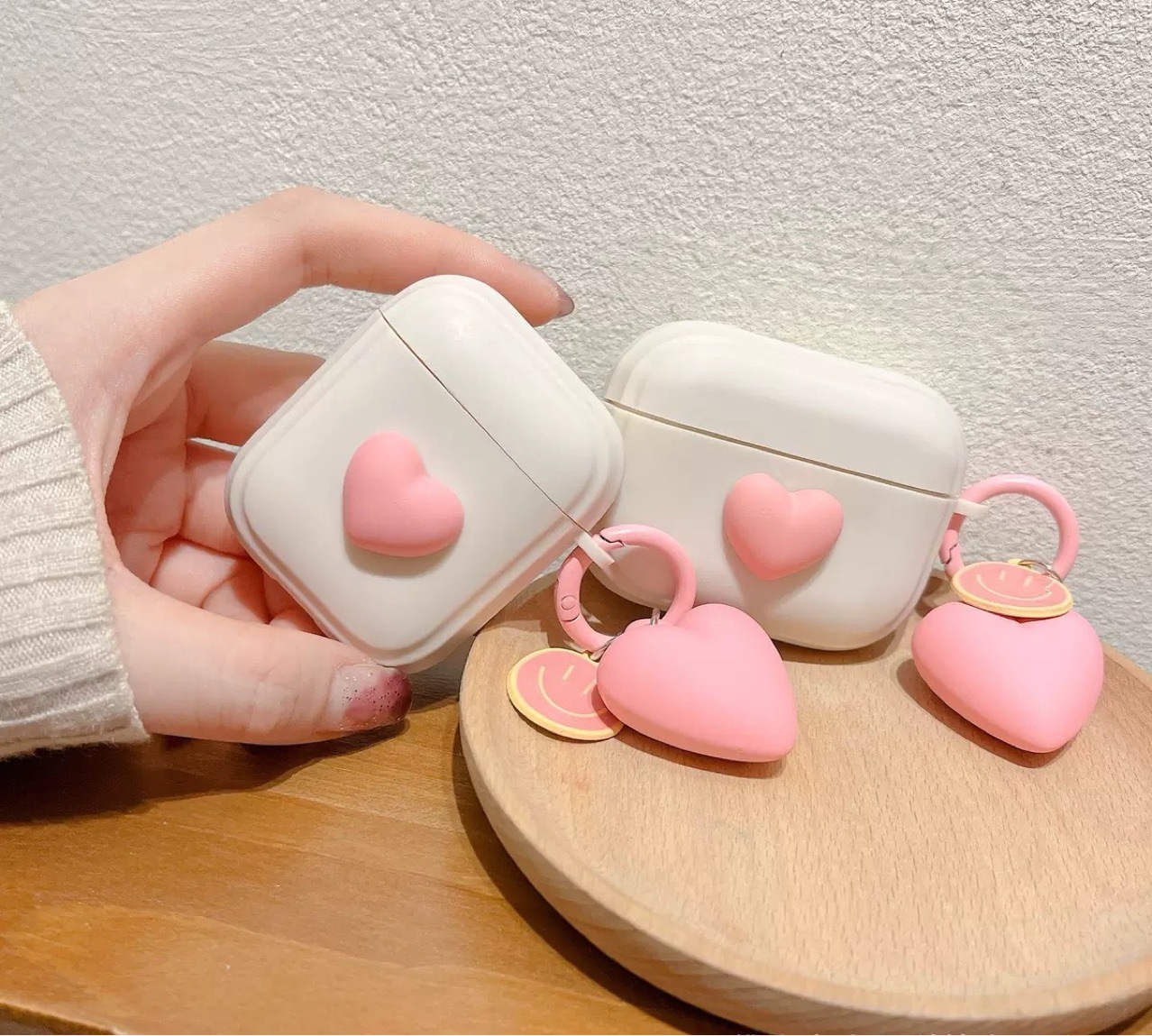 ins玫红爱心适用airpodspro保护套airpods4代耳机壳苹果3代蓝牙盒
