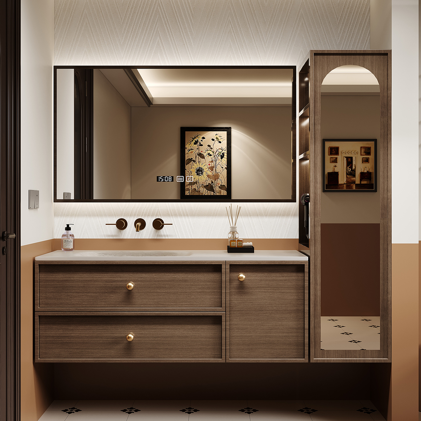 Retro style rock board hot bending integrated basin Chinese bathroom cabinet combination bathroom washbasin washbasin side standing cabinet
