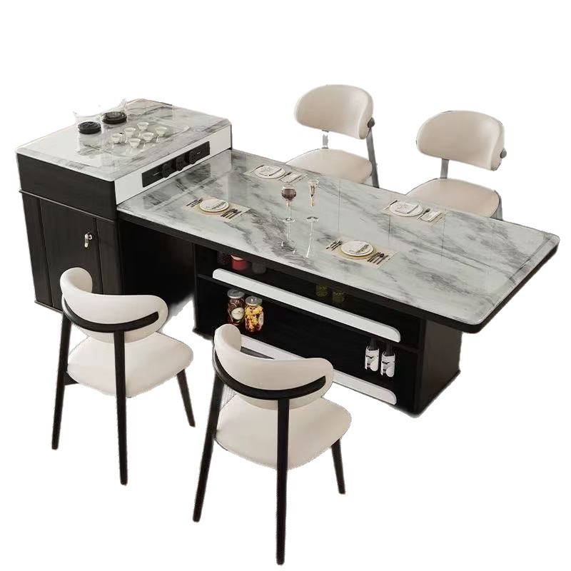 Light luxury ultra crystal island dining table with integrated retractable multifunctional household small unit modern kitchen bar table dining table