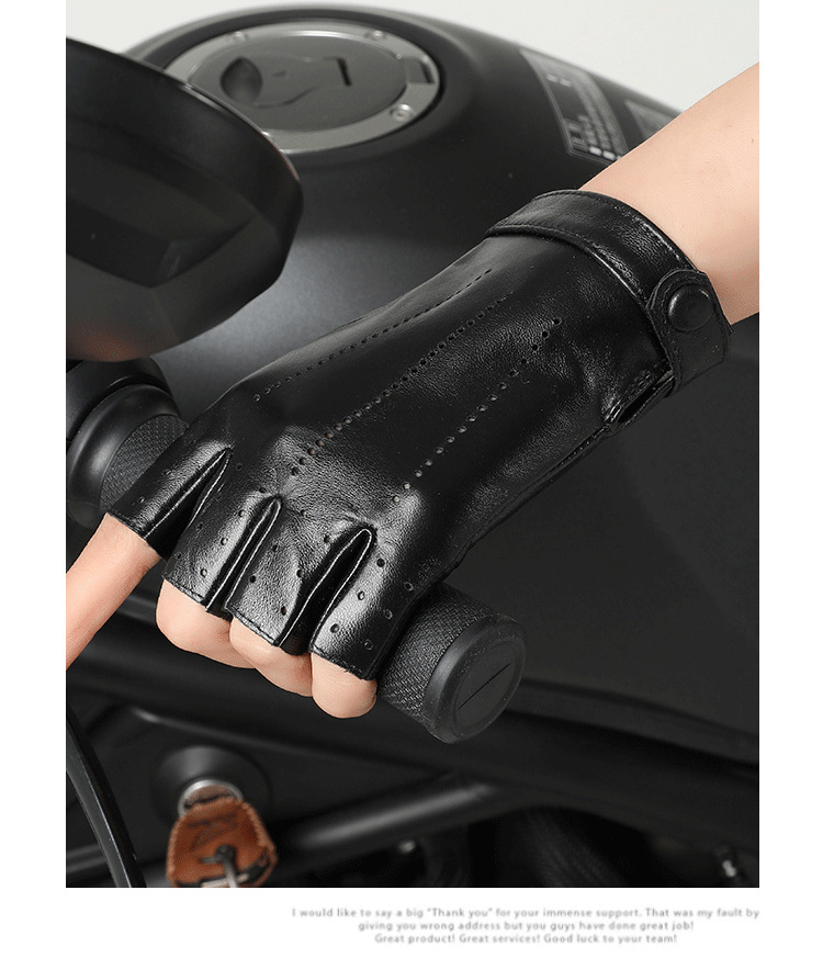 Real leather half finger gloves for women in spring and autumn, thin, breathable, perforated, cycling, motorcycle, road bike, top layer sheepskin