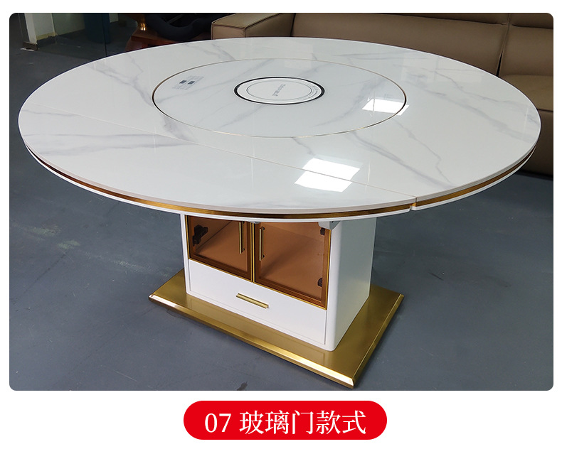 岩板餐桌带转盘现代简约小户型可伸缩折叠带电磁炉饭桌现代简约