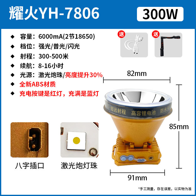 工厂批发超亮耀火头灯 感应白光黄光钓鱼灯激光炮长续航LED手电筒