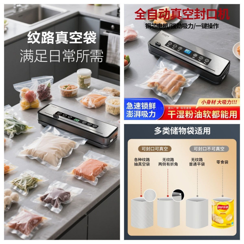 Imported stainless steel sterilization fully automatic vacuum sealing machine from Japan for freshness preservation, household food packaging sealing and plastic sealing machine