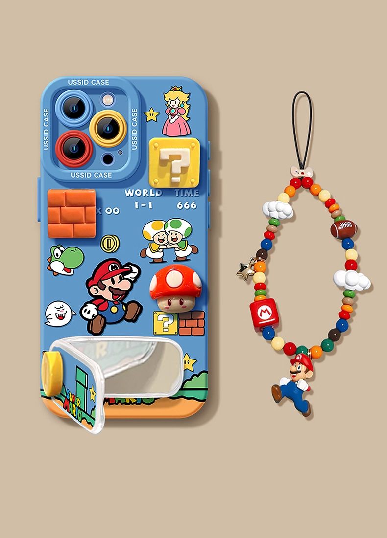 Blue Mario Apple 16 phone case, new iPhone 17 Promax mirror holder, 17air soft shell Pro