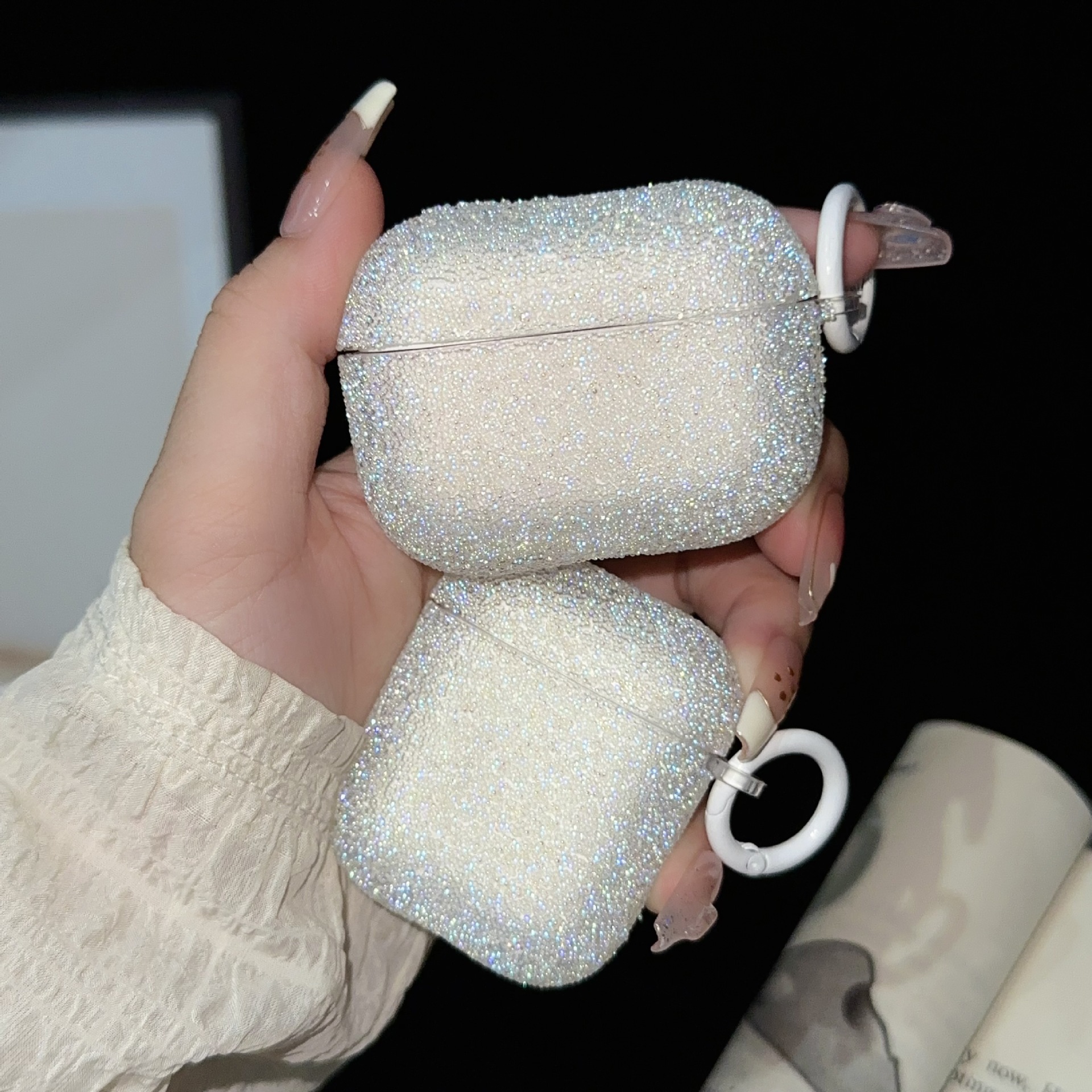 适用苹果4蓝牙粉钻耳机套Airpods3代爆珠耳机保护壳pro2带挂勾2代