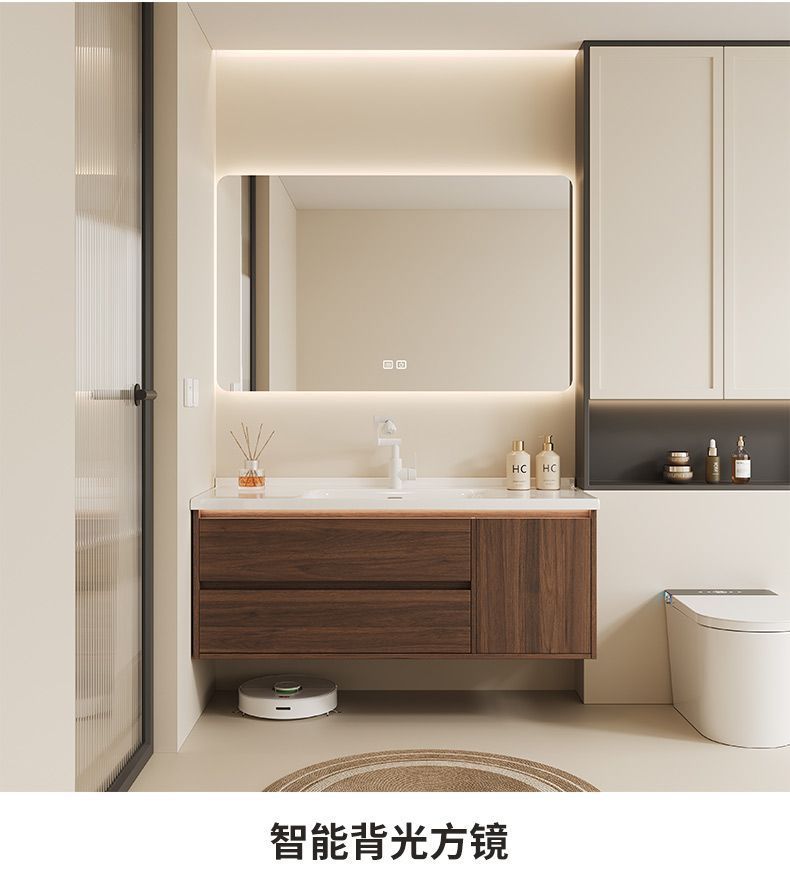 Walnut washbasin, bathroom cabinet, combination bathroom, hand washing and washing ceramic integrated washbasin, new Chinese style