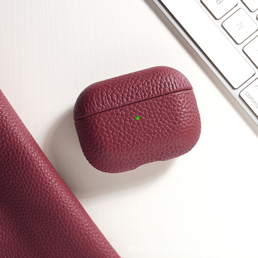 Spot Airpodspro3 protective case suitable for Apple earphones Airpods4 genuine leather lychee pattern earphone case