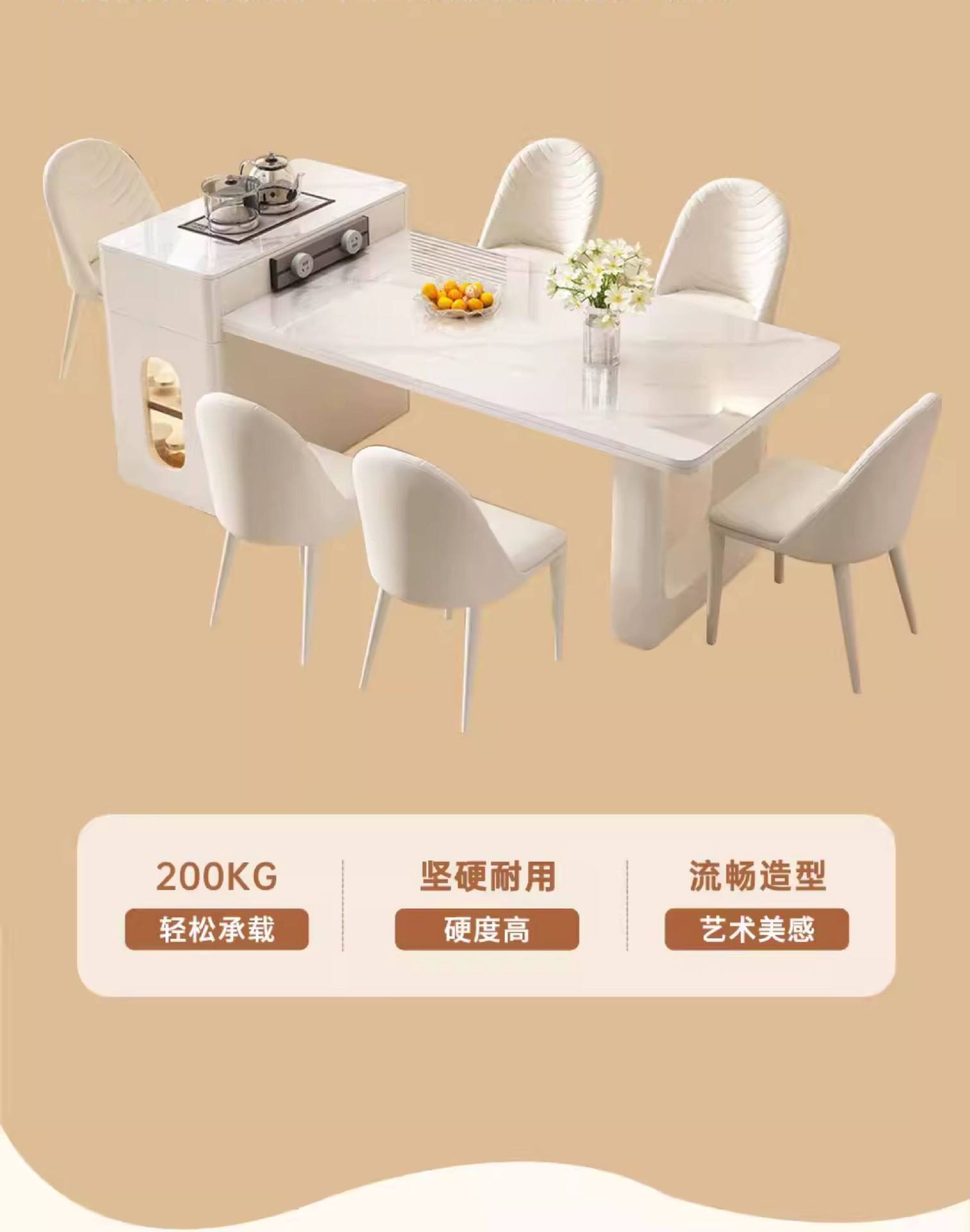 Italian rock slab dining table, island platform integrated small apartment, modern and simple dining room, kitchen, expandable middle island platform dining table
