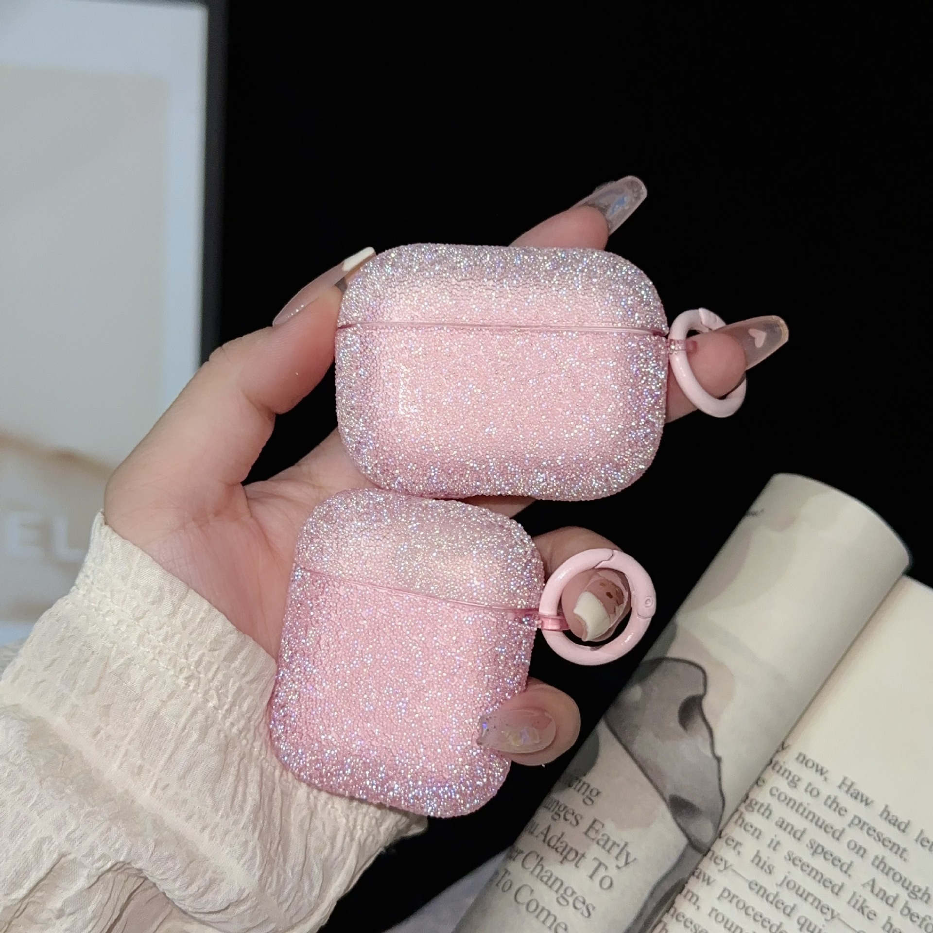 适用苹果4蓝牙粉钻耳机套Airpods3代爆珠耳机保护壳pro2带挂勾2代