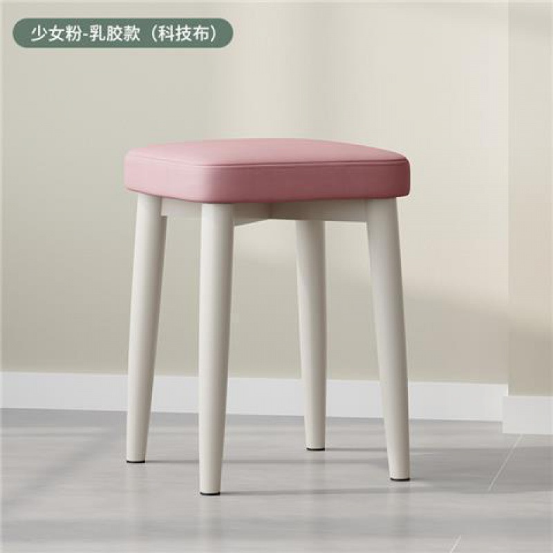 实木凳子家用奶油风餐凳原木可叠放餐椅餐厅软椅子简约卧室化妆凳
