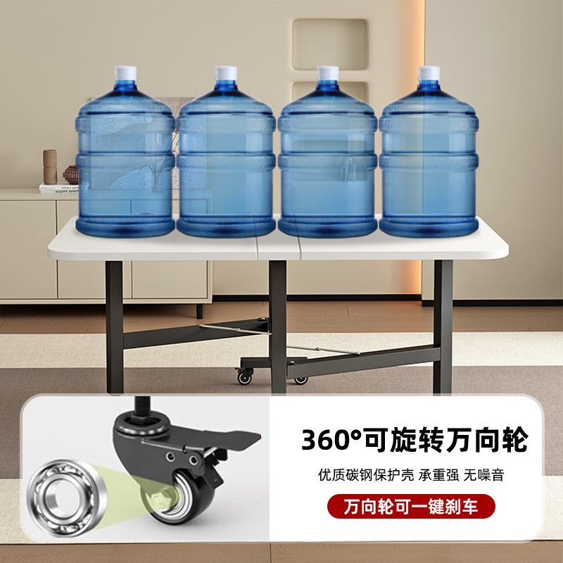 Foldable household dining table, simple modern kitchen, rectangular table with wheels, small-sized rental room, simple dining table