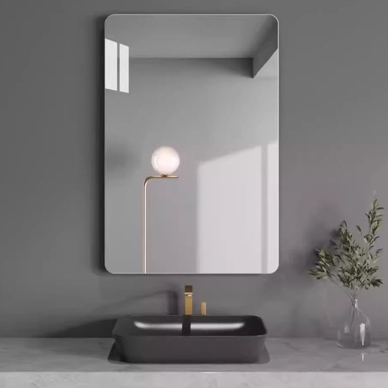 Glass bathroom mirror, wall mounted self-adhesive bathroom, washroom, washbasin, real wall mounted, non perforated lens