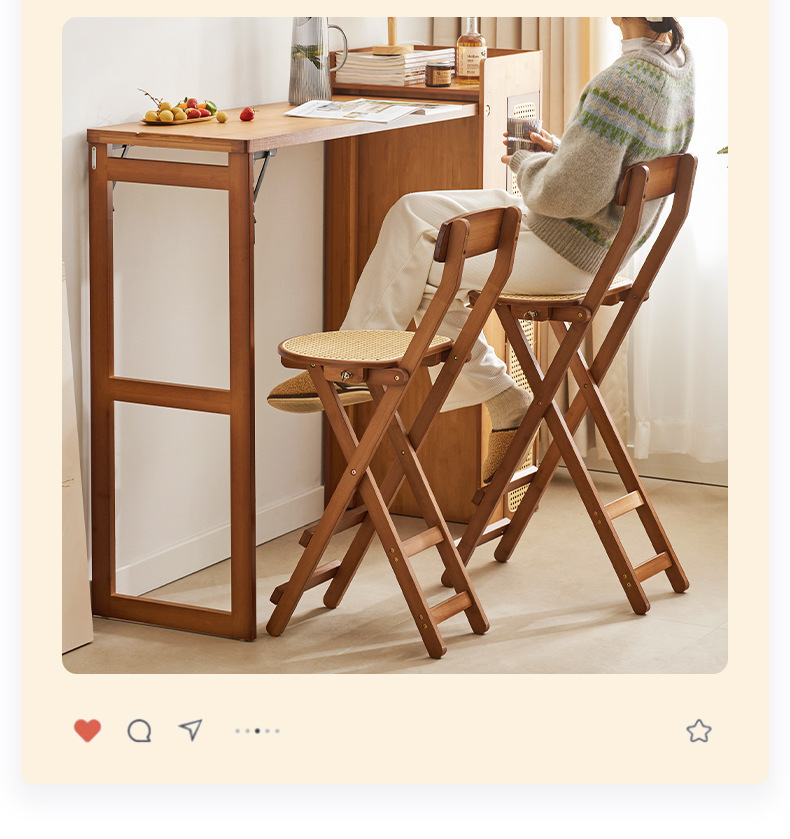 Foldable rattan bar chair, household high stool, kitchen bar stool, portable soft bag with backrest, restaurant chair