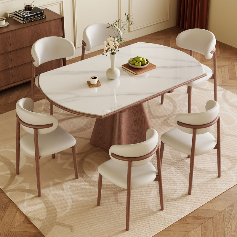 Cave stone rock board solid wood telescopic dining table, circular antique style, household small unit variable round table, wabi sabi folding dining table