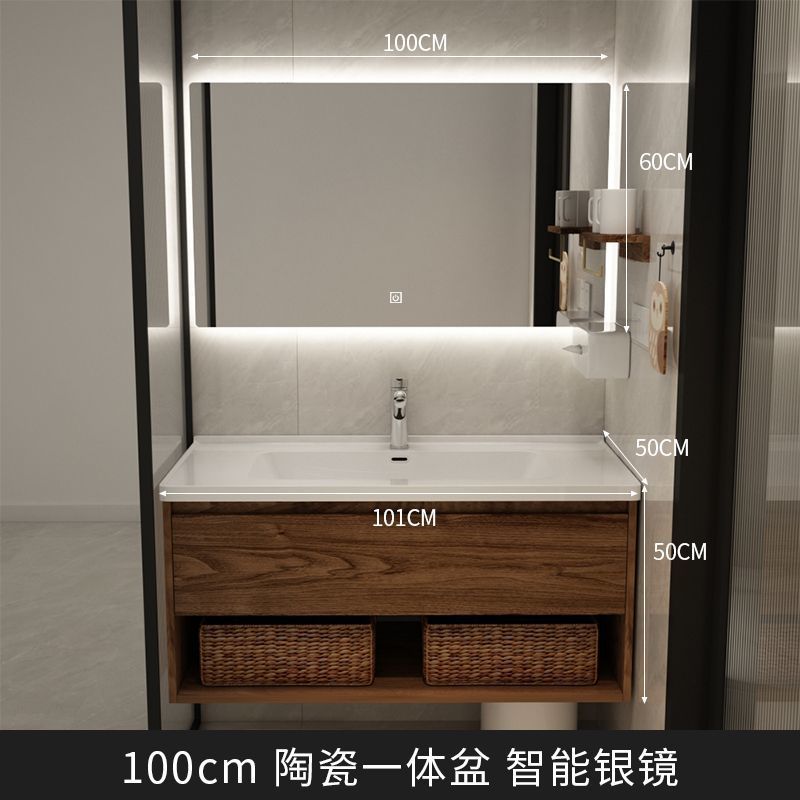 Light luxury black walnut color bathroom cabinet combination bathroom sink ceramic integrated washbasin sink sanitary ware