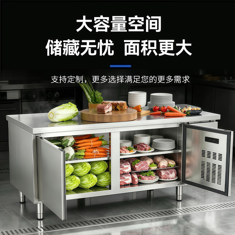 Refrigerated workbench, commercial operation table, refrigerator, freezer, horizontal freezer, flat cooling, fresh-keeping water, bar counter equipment, dual temperature