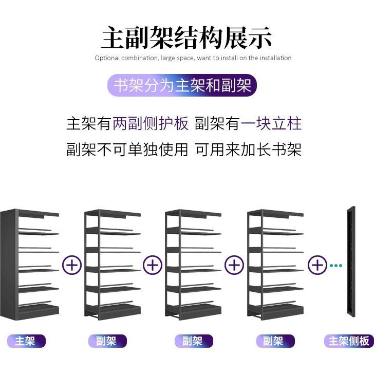 Steel bookshelf, book reading rack, household book storage rack, archive storage rack, double-sided data rack, minimalist design