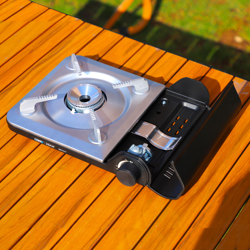 Outdoor portable windproof card stove, commercial ultra-thin smokeless gas barbecue stove, magnetic suction tank, camping campsite