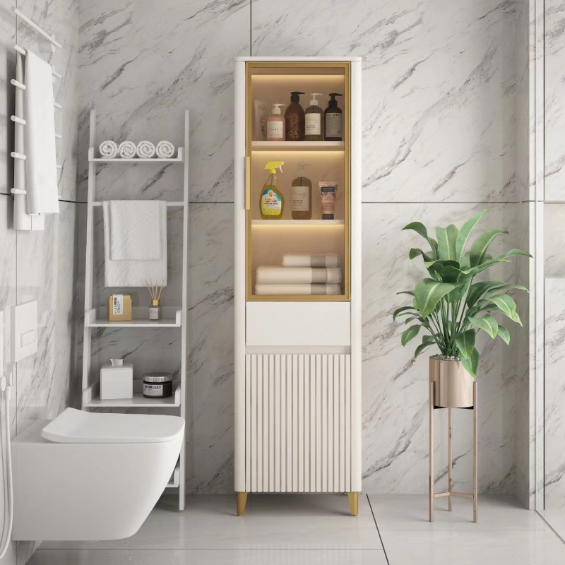 Light luxury sensor lighting bathroom side cabinet, solid wood side cabinet, waterproof standing cabinet, floor mounted bathroom storage cabinet, required