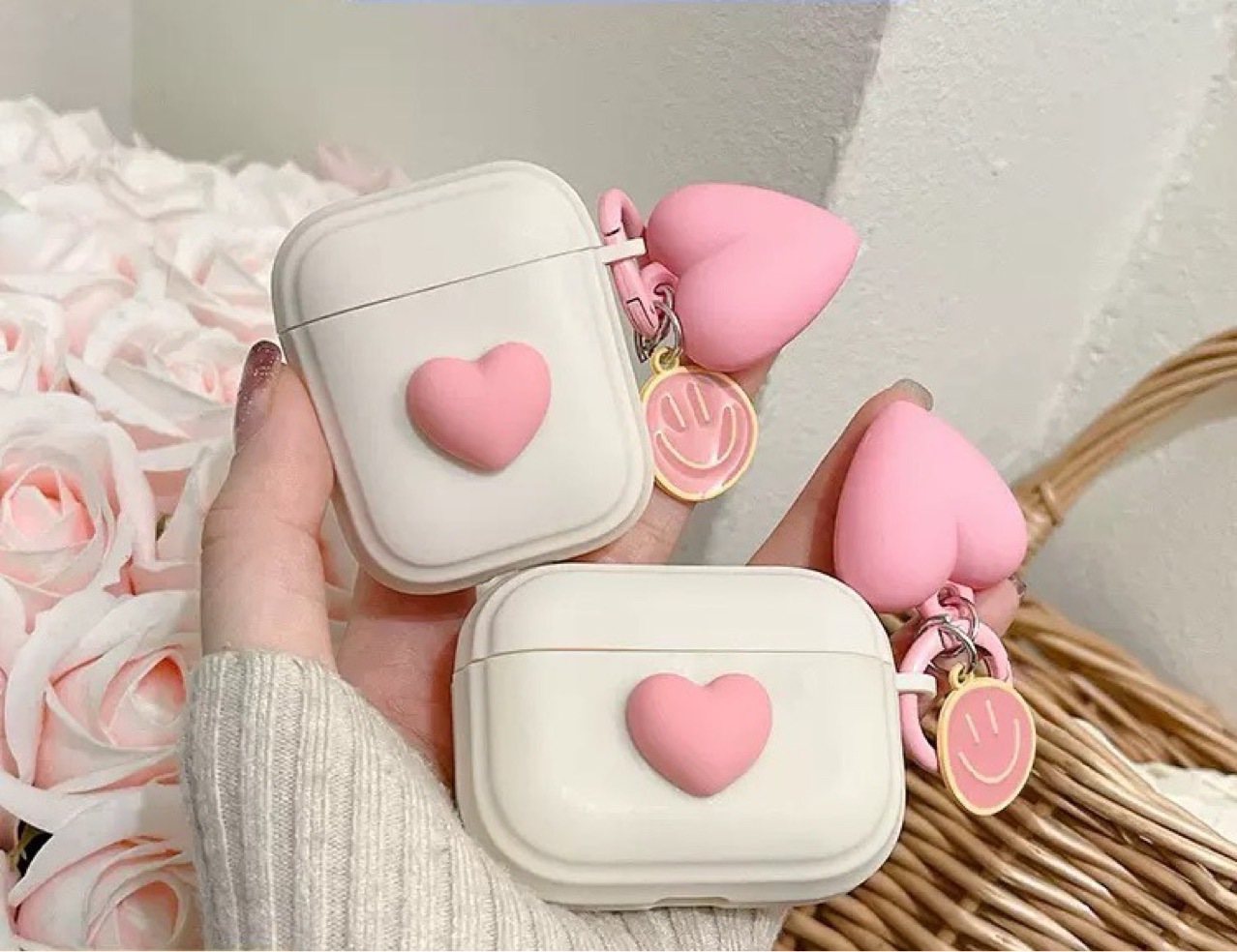 ins玫红爱心适用airpodspro保护套airpods4代耳机壳苹果3代蓝牙盒