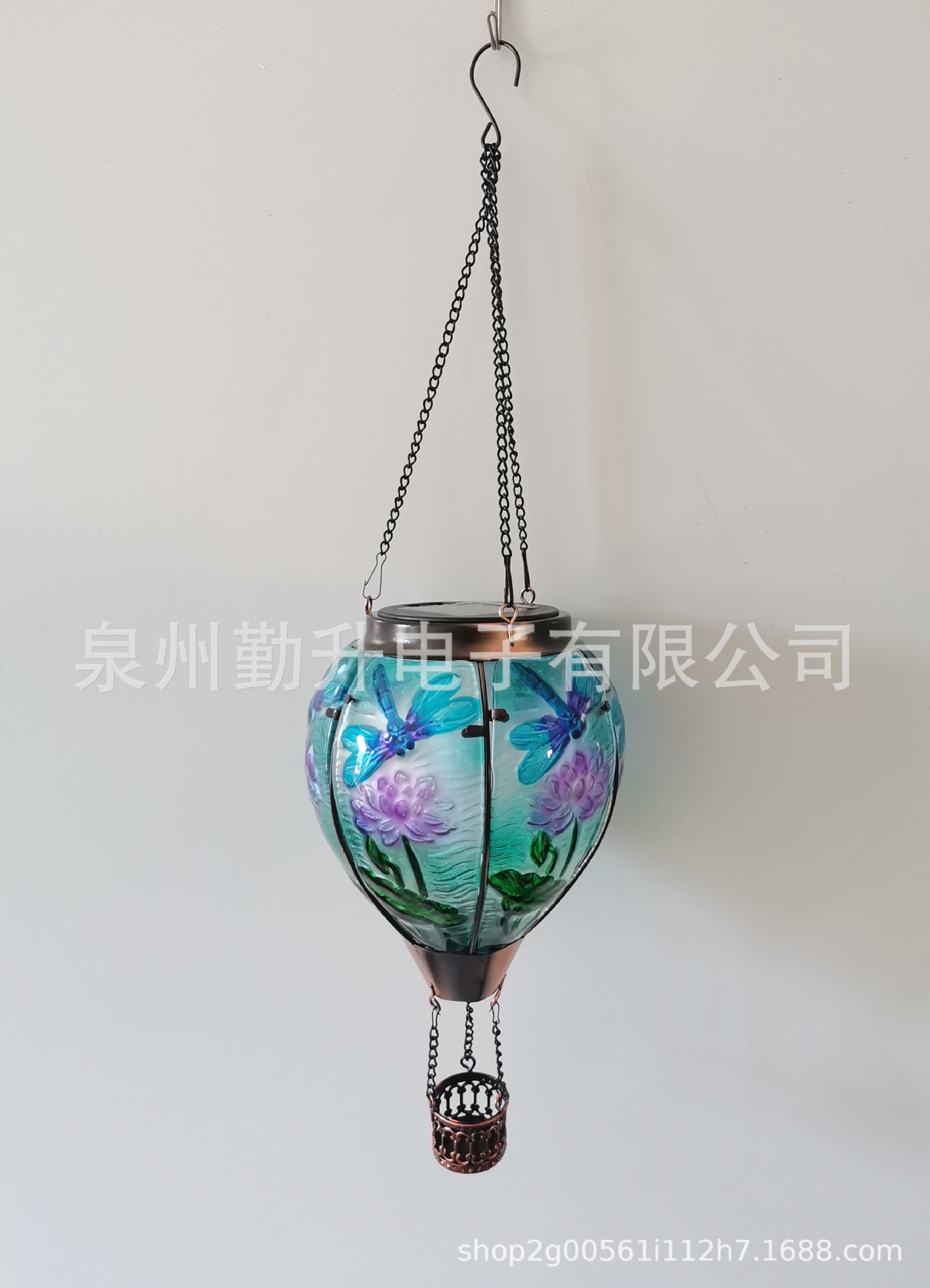 新款太阳能热气球灯水滴灯户外铁艺玻璃吊灯跨境花园装饰灯庭院灯