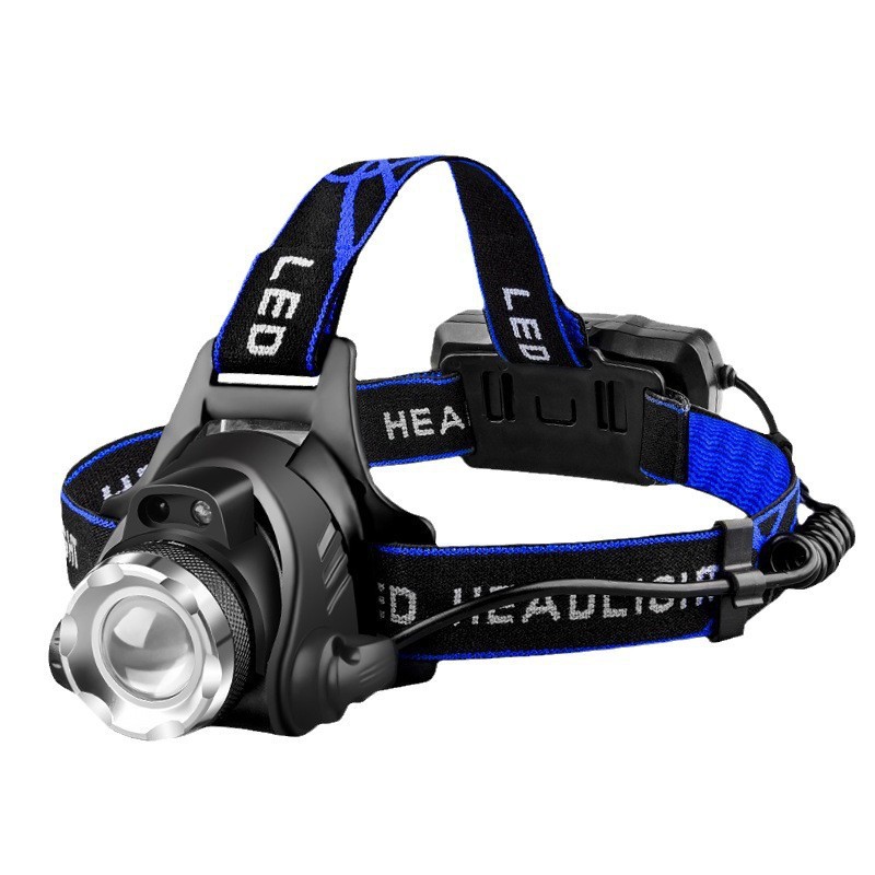 Cross border outdoor zoom induction strong bald head light, long endurance lithium battery head mounted explosive dual light source fishing light, mining light