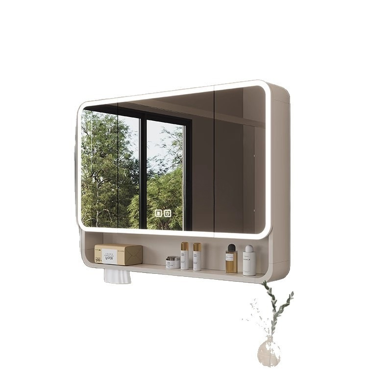 Ximeixin Furniture Space Aluminum Arc Intelligent Bathroom Mirror Cabinet Aluminum Alloy Mirror Box Bathroom Wall Mounted Storage