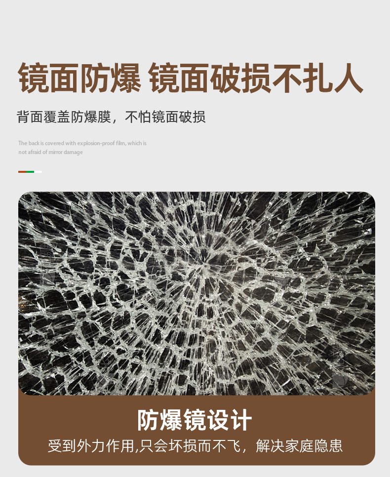 Glass bathroom mirror, wall mounted self-adhesive bathroom, washroom, washbasin, real wall mounted, non perforated lens