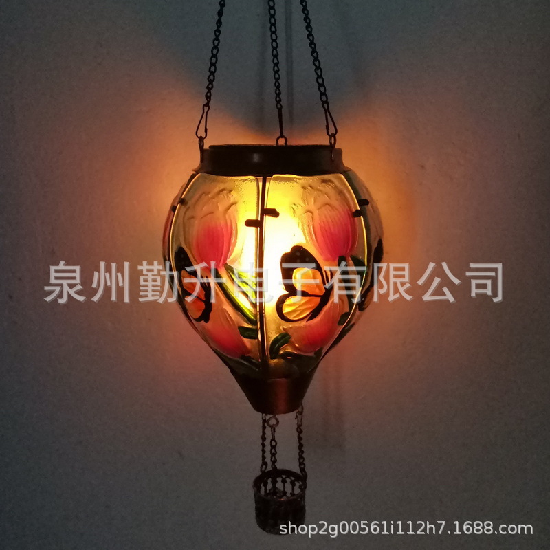 新款太阳能热气球灯水滴灯户外铁艺玻璃吊灯跨境花园装饰灯庭院灯