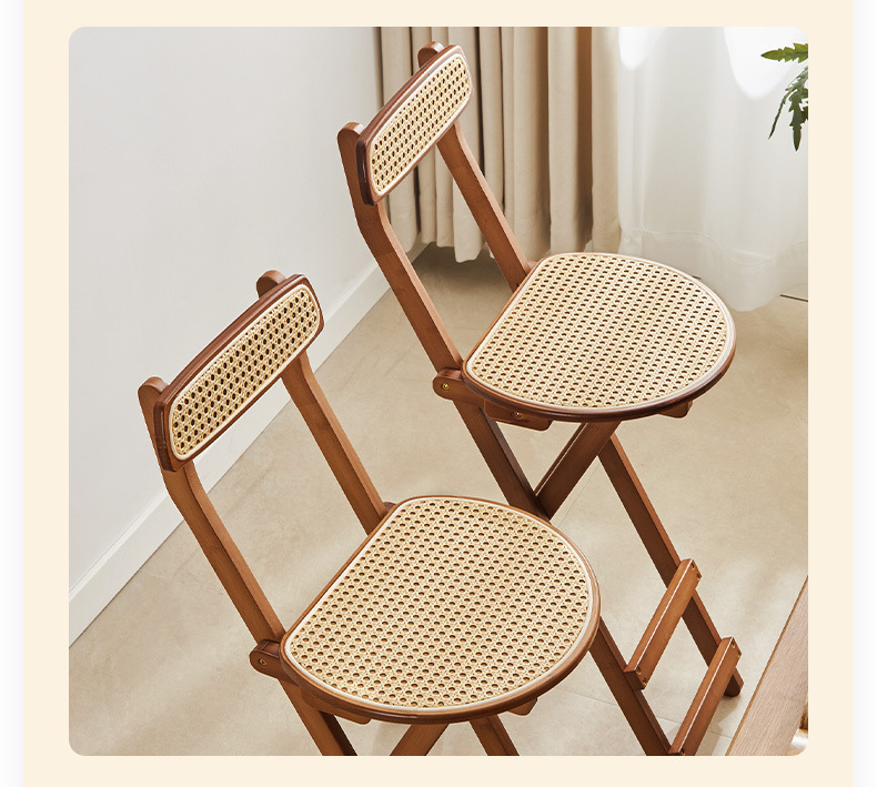 Foldable rattan bar chair, household high stool, kitchen bar stool, portable soft bag with backrest, restaurant chair