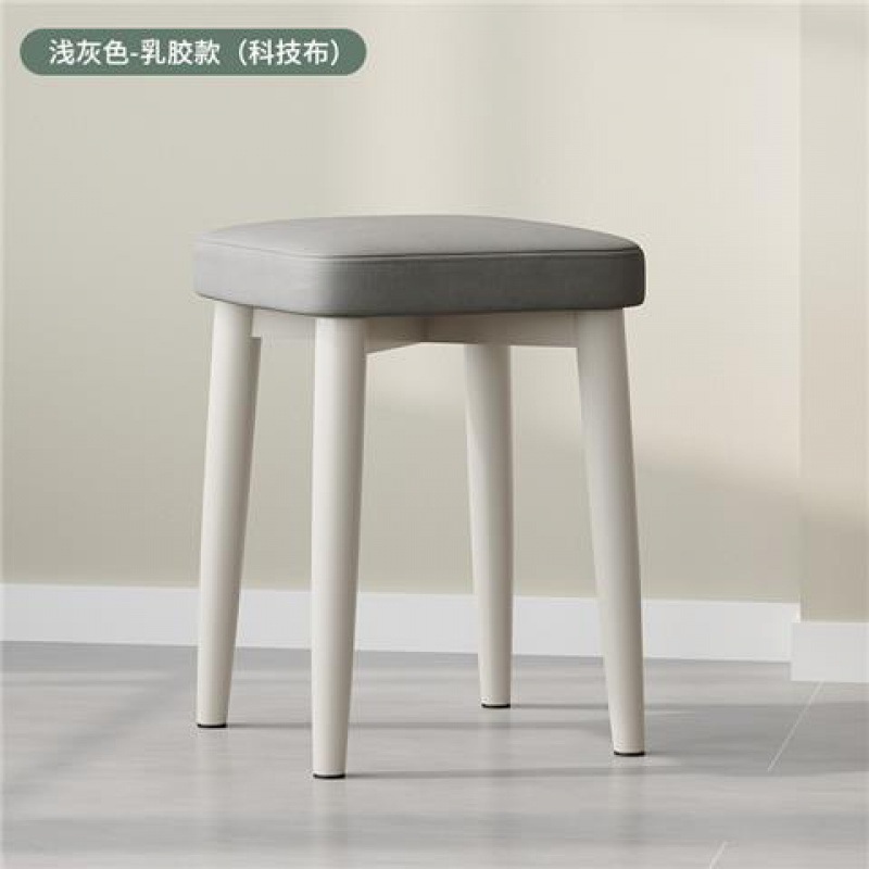 实木凳子家用奶油风餐凳原木可叠放餐椅餐厅软椅子简约卧室化妆凳